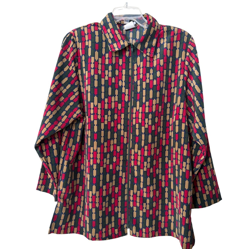 BonWorth Vintage Geometric Print Zip Front Shirt Jacket Women Size Medium‎